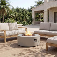 32 Inch Propane Fire Pit Table 40000 BTU Round Iron Gas Fire Pit Outdoor Patio Fire Table with Lava Rocks Smokeless Electronic Ignition No Assembly, Light Gray