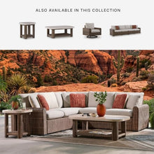 Signature Design by Ashley Angel Island Casual Outdoor Coffee Table with Lower Shelf, Beige & Medium Brown