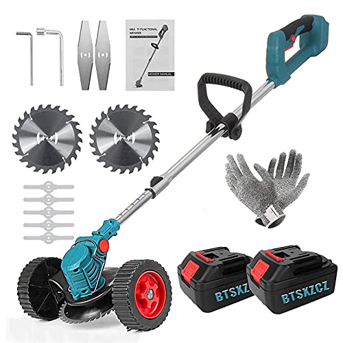 Electric Lawn Mower, Cordless Lawn Mower with 224V Li-Ion Batteries and Quick Charger, 6 Inch, Lightweight and Extendable, 850W Max for Lawn Care