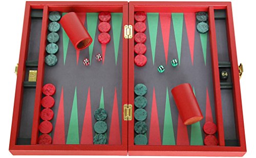 Zaza & Sacci Backgammon Board Game Set 16" Leather/Microfiber Case Red