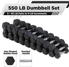 WF Athletic Supply Rubber Coated Hex Dumbbell Set - 5-50LB Dumbbells Only