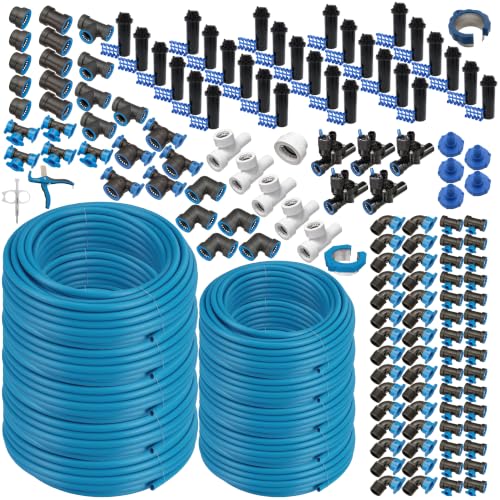 Blu-Lock 1" & 1/2" Push-Fit In-Ground Sprinkler Kit with Electric Valves, Rotor Heads, Fittings, and Tubing, Zones: 5