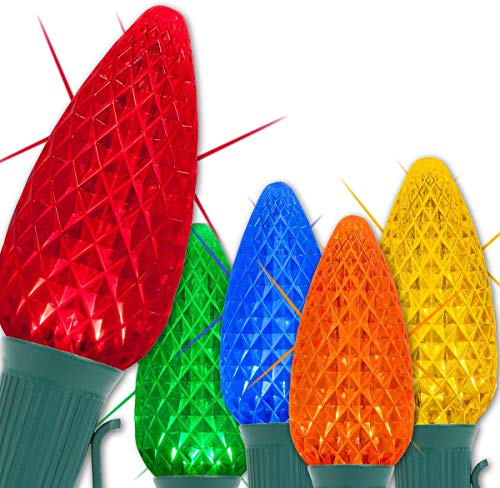 100' C9 OptiCore LED Multicolor Commercial Outdoor Christmas Twinkle Lights – Heavy Duty Christmas Twinkle String Lights; Green Wire (100 Lights, Multicolor)