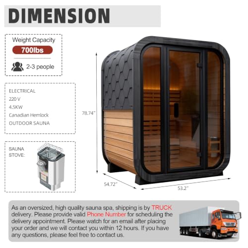 amocane Outdoor Steam Sauna 2 Person, Canadian Hemlock Sauna Spa with 4.5KW ETL Sauna Heater, Traditional Backyard Cube Wooden Sauna with 8mm Tempered Brown Glass, 0-195℉