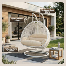 LeisureMod 2 Person Wicker Egg Chair, Cream