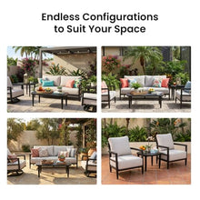 Hassyee Outdoor Conversation Set with Fully Weld Swivel Club Chairs and Marble-Inspired Sintered Stone Table for Poolside, Patio Furniture Set with Aluminum Frame for Lawn (6 PCS Set)