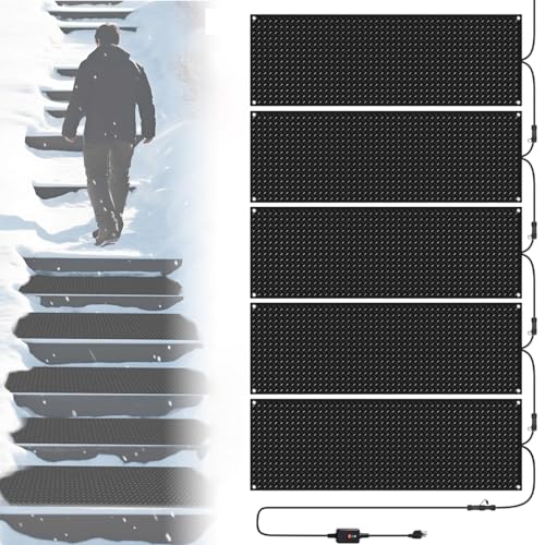 Electric Heated Snow Melting Mats for Outdoor Walkway Stairs Steps Driveway Walkway Sidewalk, Series Connection Rubber 10 x 30 Inch Snow Ice Melting Non-Slip Front Door Foot Mat (Size:5PCS 10×30in)