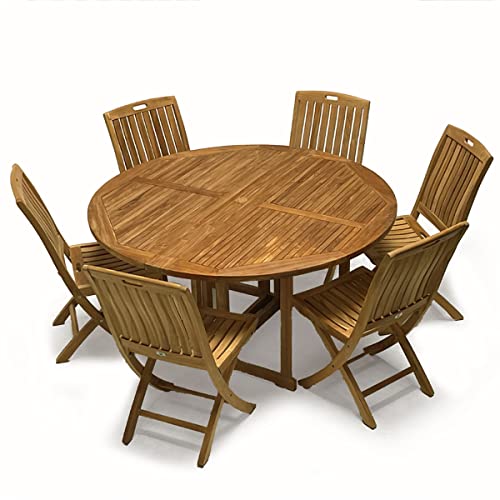 Bayview Patio 7 Piece Indonesian Grade A Teak Outdoor Folding Dining Set Natural Finish Teak Wood