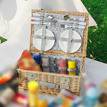 Storage Basket,4 Person Picnic Baskets - Luxury Wicker Hamper Sets -Premium Set with Flatware,Plates,Wine Glasses and Bottle Opener,for Camping Outdoor Party