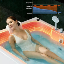 61-in Freestanding Acrylic Whirlpool Tub for 2 People with 16 Jets, LED Lights, Heater, Digital Control, Dual Headrests, Spa Massage Bath
