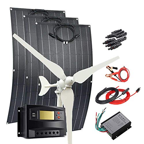400W Wind Solar Kit Off Grid System: 100W Wind Turbine Generator + 3pcs 100W Flexible Mono Solar Panel(Bump Surface) + Wind Controller + Solar Charge Regulator + Cables