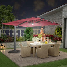 MONDAWE 10x13 ft Cantilever Umbrella with LED Light, 360° Rotation, Aluminum Frame Red (LED + Bluetooth)
