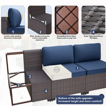 Kurapika 7-Piece Rattan Wicker Patio Furniture Set with Cushions and Glass Coffee Table Navy Blue