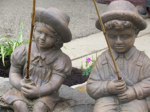 The Best Industries Fishing Boy & Girl Cast Stone Statues Classic Iron