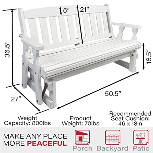 Amish Casual Heavy Duty 800 Lb Mission Pressure Treated Porch Glider (4 Foot, Semi-Solid White Stain)