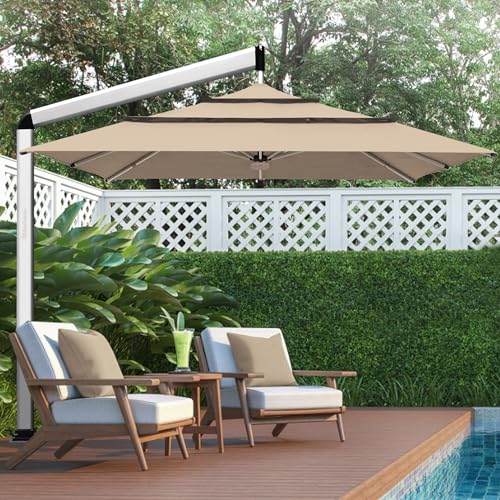EliteShade USA Atlas 10x10 FT 3-Tier Cantilever Patio Umbrella, Full Aluminum Frame, 360° Rotation, LED Light, Fade-Resistant Acrylic Fabric, Outdoor Restaurant, Pool & Backyard