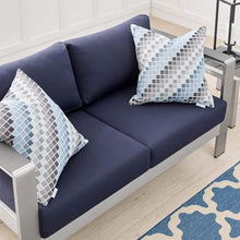 Afuera Living Outdoor Patio Loveseat, Fabric & Aluminum, Silver & Navy Finish, 56.5" W x 27.5" D x 25" H, All-Weather Cushions, Dense Foam Padding, Machine Washable Covers, Durable Backyard Seating