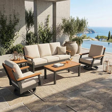 OTSUN 5 Pcs Outdoor Patio Furniture Set, Front Porch with 3-Seater Sofa 2 Swivel Chairs HDPE Aluminum and Side Table Sectional for Garden Terrace & Backyard (5 Pcs Outdoor Patio Furniture Set)