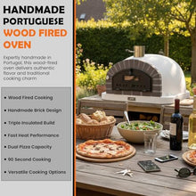 Authentic Pizza Ovens Lume Largo Premium Wood-Fired Outdoor Pizza Oven, Handmade in Portugal, Triple-Insulated Brick Oven, Drop-Down Door, Stainless Steel Chimney, Thermometer & Baking Dish Included