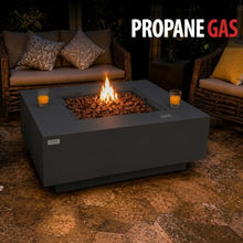 AMS 40" Square Concrete GFRC Propane Gas Fire Pit Table Bundle (Dark Gray)