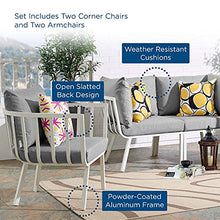 Lounge Sectional Sofa Chair Set, Aluminum, Metal, White Grey Gray, Modern, Outdoor Patio Cafe Bistro
