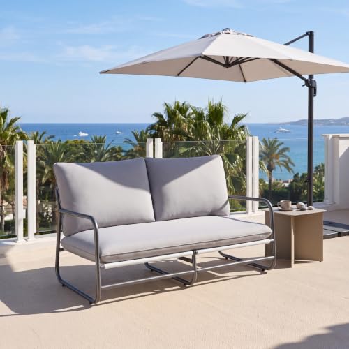 Christopher Knight Home Outdoor Patio 2-Seater Aluminum Loveseat with Water-Resistant Cushions, Modern Metal Frame Sofa with Thick Removable Cushions for Balcony, Backyard, Garden and Deck, Light Gray