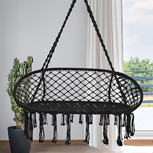MaGiLL Portable Swing Indoor and Outdoor Camping Hanging Swing Cradle Woven Tassel Lightweight Hanging Basket Net Hammock (Color : D, Size : Light Grey)