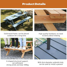 TRAGLO Wooden Picnic Table with Bench Outdoor Camping Table Chair Set 6 Person Patio Dining Table with Umbrella Hole for Deck Lawn Garden Backyard(Blue,120x55x60cm)