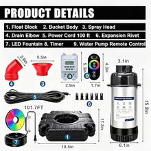 Pond Fountain Aerator with Lights, 1 HP with Dynamic RGB Lighting, Adjustable Modes, Digital Timer, for Large Ponds, Lakes & Outdoor Water Features, 15,000 GPH, 750W 110V, 100FT Cord