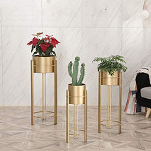 KAJIAO Plant Stand Set - 3-Piece Modern Planter with Tall Metal Stand - Decorative Standing Flower Pot Holder Indoor Outdoor Garden Patio Home Decor(Gold)