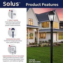Solus 7-Foot Direct Burial Lamp Post – Outdoor Aluminum Light Pole with Decorative Cross Arm & 120V Outlet – Fits 3" Post Top Fixtures, Made in USA, Black, Bronze, or White, (Black, Set of 4)