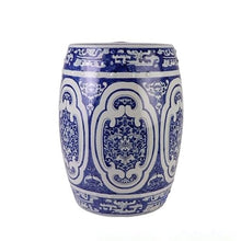 LINKIO Garden Stool Celadon Ceramic Garden Stool, Hand-Painted, Decorative Drum Design, Indoor Outdoor Use Ottomans(D)