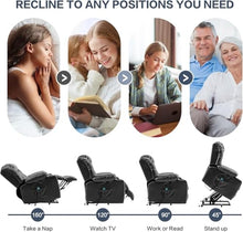 UOPYNE Extra Wide Leather Power Lift Recliner Chair for Elderly with Heat and Massage, Electric Reclining Living Room Chair with Cup Holders, Side Pockets and USB Port, Black