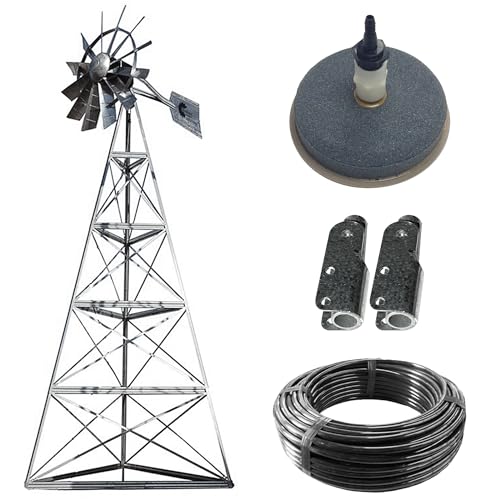 Outdoor Water Solutions AWS0011 12-Foot Windmill Pond Aerator – Galvanized 3-Legged Aeration System – 4.5 CFM Output – BalCam Technology – Aerates Ponds Up to 1 Acre