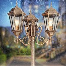 SDdPulse Vintage Three Heads European Retro Outdoor Waterproof Column Lamp Courtyard Street Light Floor Light LED Landscape High Pole Villa Garden Glass Lantern Pillar P,215cm
