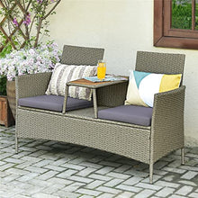 DUYHBAWRS 2-Person Patio Rattan Conversation Furniture Set Loveseat Coffee Table
