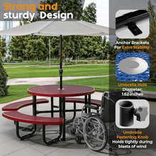 OUTTANS Commercial Metal Picnic Table (Red, 46in, Round, Expanded Steel)