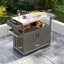Amgalers 45.7" Outdoor Kitchen Cart, Prep Table with Stainless Steel Top, Storage Cabinet, Wheels & Hooks for Patio, Backyard BBQ & Parties(Dark Gray)