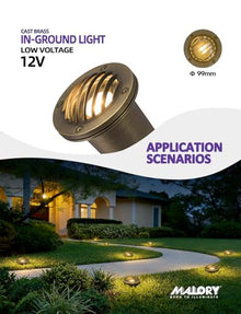 MALORY Low Voltage Landscape Well Lights, (φ99 mm) Brass Housing 10Pack