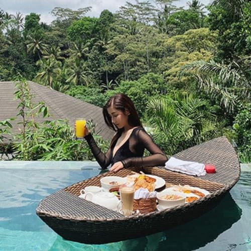 ERoomQ Swimming Pool Floating Tray 150X60X15Cm/59.1X23.6X11.8In Rattan Floating Tray,Water Floats,Fruit Plate for Villa Hotel Swimming Pool (13 150 x 60 x 30 CM)