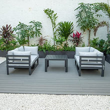 LeisureMod Chelsea Outdoor Patio 5-Piece Sectional Loveseat and Coffee Table Set with Cushions (Light Grey)