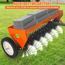 Tow Behind Aerator, 40 Inch Spike Aerator with Universal Hitch, Durable Lawn Aerator Soil Penetrator Tractor with Transport Wheels, Steel Teeth, Tray, Suitable for Lawn, Farm and Garden, Orange