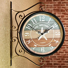 EHVYBDX Wall Clock, Outdoor Garden Wall Clock, Wrought Iron Retro Double Sided Station Clock Garden Clock 360° Rotation Waterproof Outdoor Clock Decoration Outside Clock for Ind