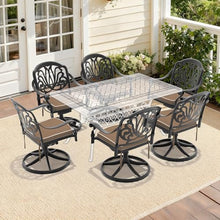 Cast Aluminum Patio Swivel Chair 6PCS With Black Frame and Brown Cushions