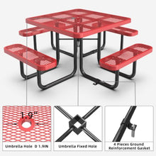 Hassyee Picnic Table with Umbrella Hole and Built-in Benches for Park, Garden, Poolside, Outdoor Patio Camping Table and Bench Set with Mesh Design for Backyard, Lawn, Deck (Red Square Table)