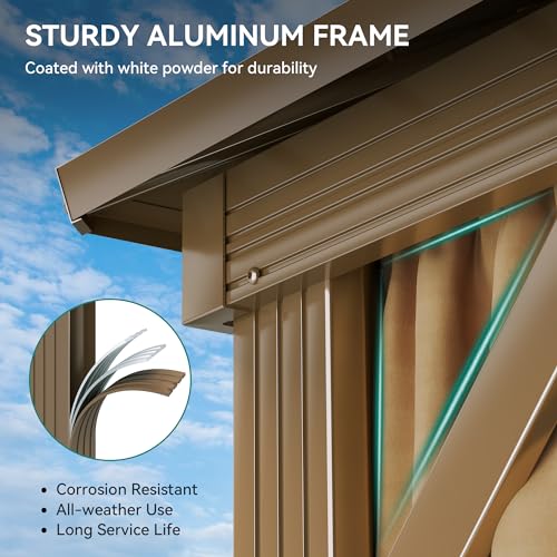 YITAHOME 10x10ft Hardtop Gazebo with Nettings and Curtains Bronze