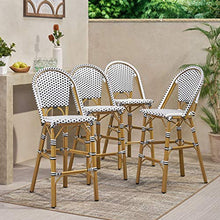 Christopher Knight Home Kinner Outdoor Barstool Black White Bamboo Print Finish