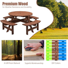 Sturdy Outdoor Picnic Table with Integrated Benches for Backyard, Patio, Garden and Camping Use – Rust-Resistant Steel Frame & Weatherproof Wood Composite Top (NEW 8-Person Wooden Round Table Brown)
