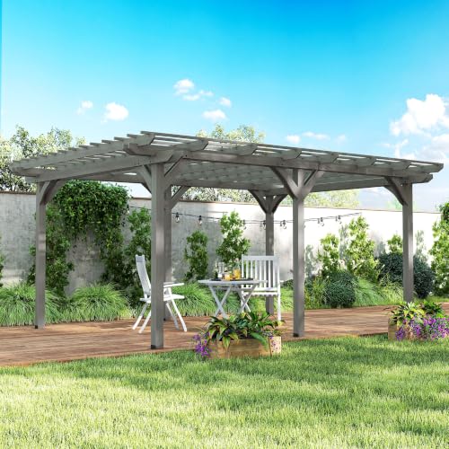 Outsunny 12' x 16' Outdoor Pergola, Wood Gazebo w/Stable Structure Gray