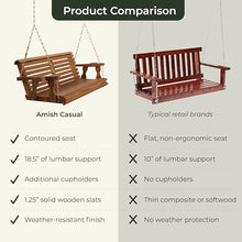 Amish Casual Heavy Duty 700 Lb Capacity Porch Swing with Cup Holders (5 Foot, Unfinished) – Wooden Outdoor Roll Back Swing with Hanging Chains – Amish Made in the USA